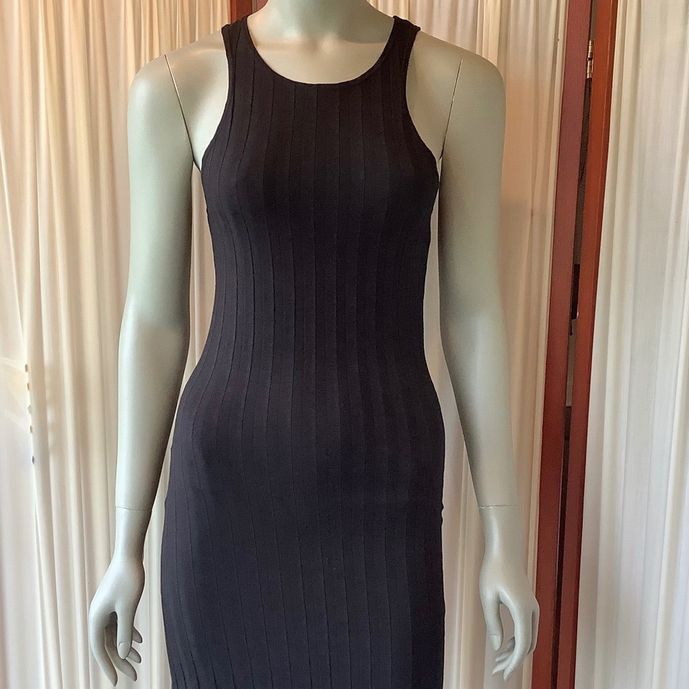 Reformation Dress Black Mel Ribbed Knit Sleeveless Bodycon Stretch Tank Small